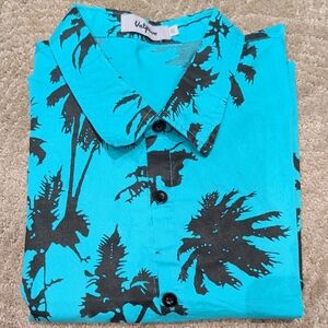 Vatpave Men's Teal Tropical Print Shirt